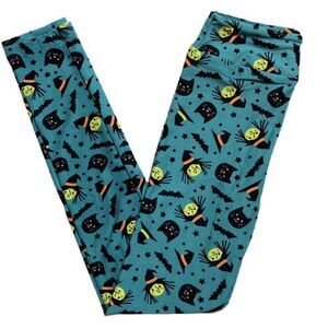 LuLaRoe Halloween Hat Witch Cat Bat Leggings Teal TC2 Plus‎ Size 18-22